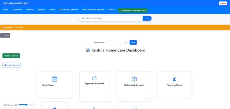 Krishna Home Care CRM admin dashboard built by PixelVyn